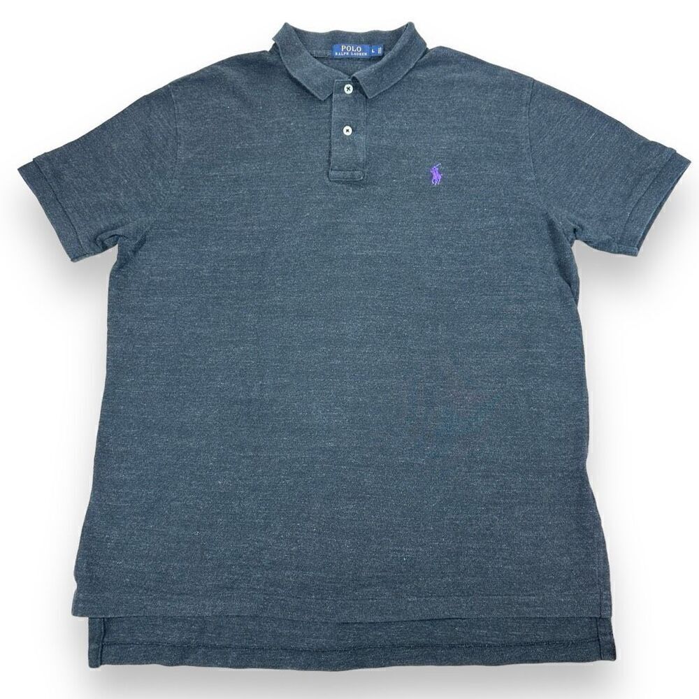 Ralph Lauren Polo Shirt Mens Size Large L Charcoal Gray Short Sleeve Purple Pony